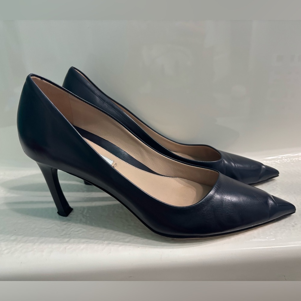 Navy M.M. Lafleur Ginger Leather Pumps Heels